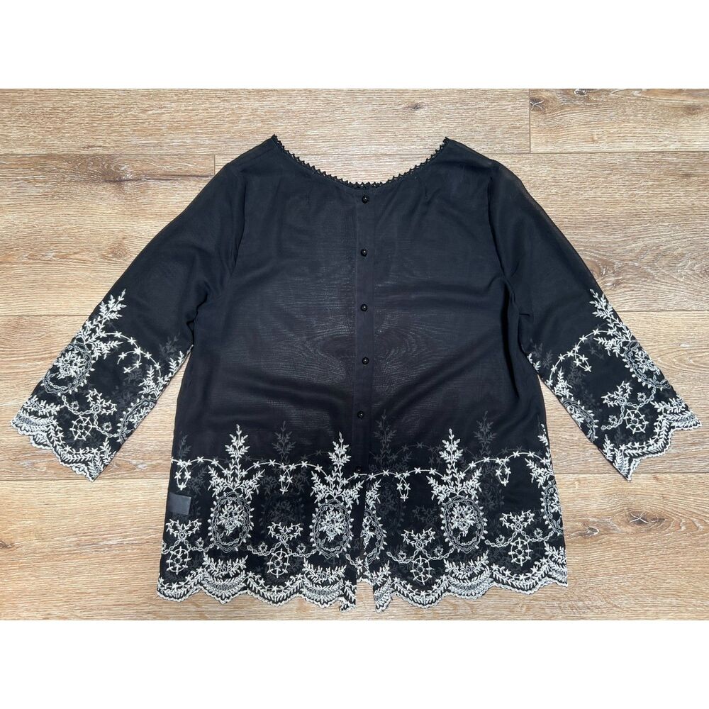 Sheer Navy Blue/Black sexy with white embroidery - L